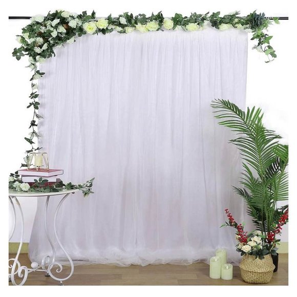 White Tulle Curtain 5x7 feet Satin Drapes Wedding Party Background Backdrop - Picture 2 of 4